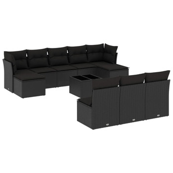 11-dijelni set vrtnih sofa od poliratana s jastucima crni 3218295