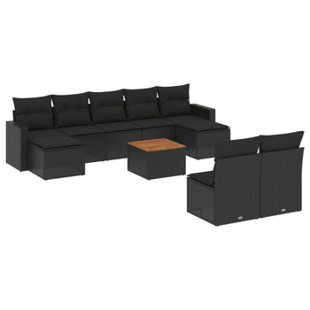 10-dijelni set vrtnih sofa s jastucima crni od poliratana 3224319