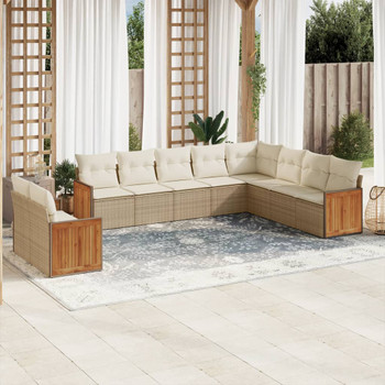 10-dijelni set vrtnih sofa s jastucima bež od poliratana 3260196