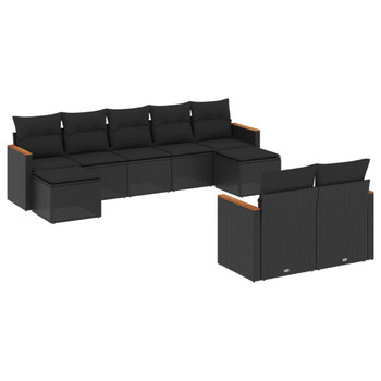 9-dijelni set vrtnih sofa s jastucima crni od poliratana 3258800