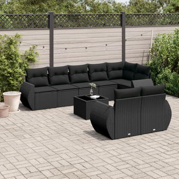 9-dijelni set vrtnih sofa s jastucima crni od poliratana 3253962