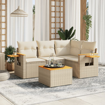 5-dijelni vrtni set sofa s jastucima bež od poliratana 3259181