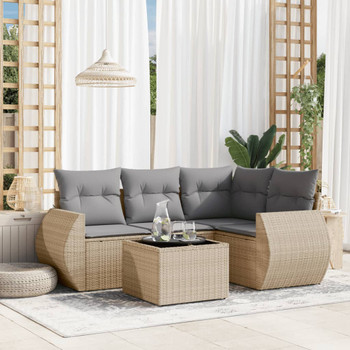 5-dijelni vrtni set sofa s jastucima bež od poliratana 3221318