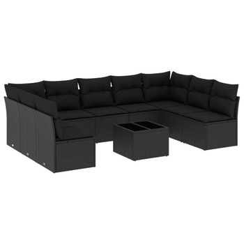 10-dijelni set vrtnih sofa s jastucima crni od poliratana 3218075