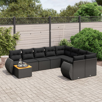 10-dijelni set vrtnih sofa s jastucima crni od poliratana 3257497