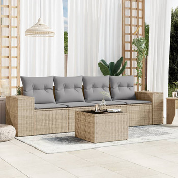 5-dijelni vrtni set sofa s jastucima bež od poliratana 3222288