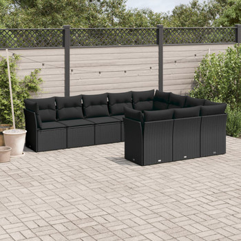 10-dijelni set vrtnih sofa s jastucima crni od poliratana 3218215