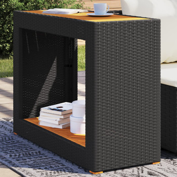 Vrtni bočni stolić s drvenom pločom crni 100x40x75 cm poliratan 366306