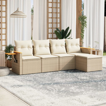 5-dijelni vrtni set sofa s jastucima bež od poliratana 3259160