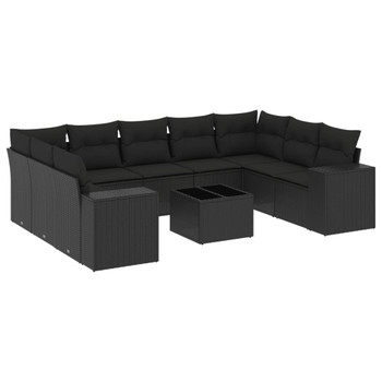 10-dijelni set vrtnih sofa s jastucima crni od poliratana 3255342