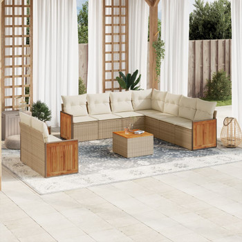 10-dijelni set vrtnih sofa s jastucima bež od poliratana 3260189