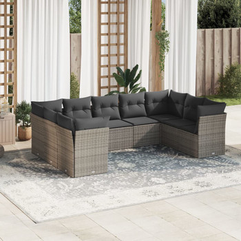 9-dijelni set vrtnih sofa od poliratana s jastucima sivi 3249969