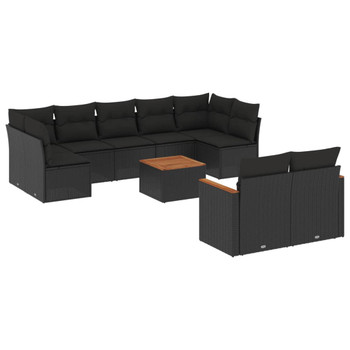 10-dijelni set vrtnih sofa s jastucima crni od poliratana 3258695
