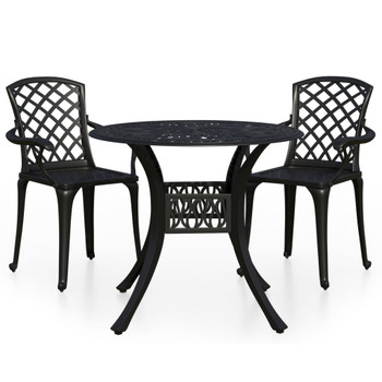 3-dijelni bistro set od lijevanog aluminija crni 3070584