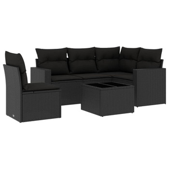 6-dijelni set vrtnih sofa s jastucima crni od poliratana 3251312