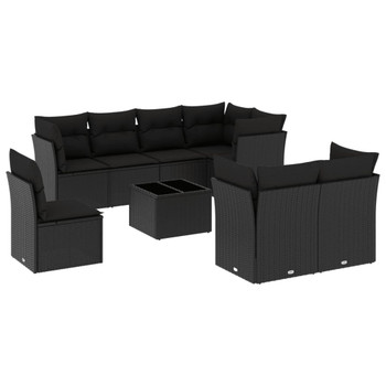9-dijelni set vrtnih sofa s jastucima crni od poliratana 3249774