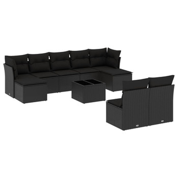 10-dijelni set vrtnih sofa s jastucima crni od poliratana 3218275