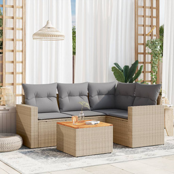5-dijelni vrtni set sofa s jastucima bež od poliratana 3224106