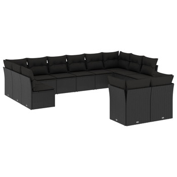 12-dijelni set vrtnih sofa od poliratana s jastucima crni 3250264