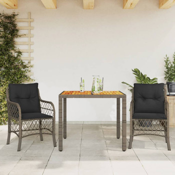 3-dijelni bistro set od poliratana s jastucima sivi 3212048