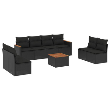 9-dijelni set vrtnih sofa s jastucima crni od poliratana 3258296