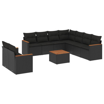 10-dijelni set vrtnih sofa s jastucima crni od poliratana 3258506