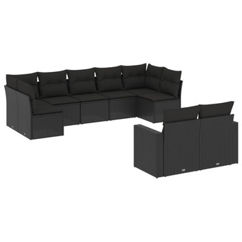 9-dijelni set vrtnih sofa s jastucima crni od poliratana 3219405