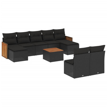 10-dijelni set vrtnih sofa s jastucima crni od poliratana 3228057