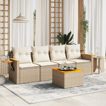 5-dijelni vrtni set sofa s jastucima bež od poliratana 3226618