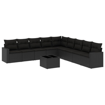 10-dijelni set vrtnih sofa s jastucima crni od poliratana 3219085
