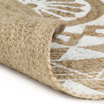 Ručno rađeni tepih od jute s bijelim uzorkom 90 cm