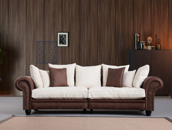 Sofa s 3 sjedala Fresno 3 - Smeđa, Bijela