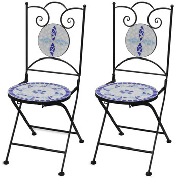 Sklopive bistro stolice 2 kom keramičke plavo-bijele