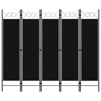 Sobna pregrada s 5 panela crna 200 x 180 cm