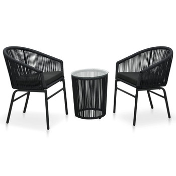 3-dijelni bistro set od PVC ratana s jastucima crni