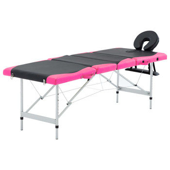Sklopivi masažni stol s 4 zone aluminijski crno-ružičasti
