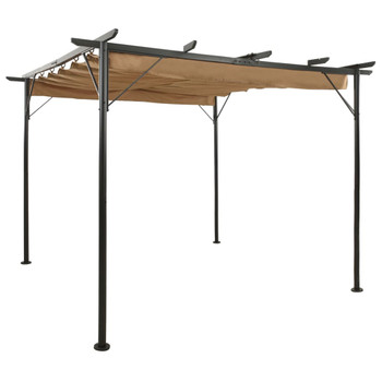 Pergola s pomičnim krovom smeđe-siva 3 x 3 m čelična 180 g/m²