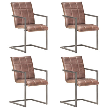 Konzolne blagovaonske stolice od prave kože 4 kom grube smeđe