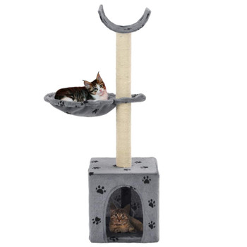 Penjalica za mačke sa stupovima za grebanje 105 cm siva s uzorkom šapa