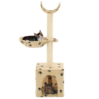 Penjalica za mačke sa stupovima za grebanje 105 cm bež s uzorkom šapa