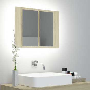 LED kupaonski ormarić s ogledalom boja hrasta 60 x 12 x 45 cm