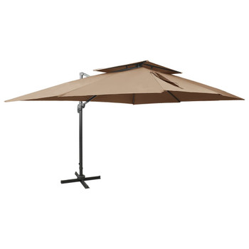 Konzolni suncobran s dvostrukim vrhom 400 x 300 cm smeđe-sivi