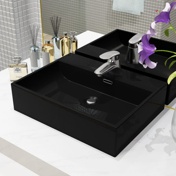 Umivaonik s otvorom za slavinu keramički crni 51,5 x 38,5 x 15 cm