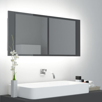 LED kupaonski ormarić s ogledalom sjajni sivi 100 x 12 x 45 cm