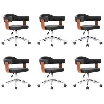Okretne blagovaonske stolice 6 kom crne od drva i umjetne kože 3054892