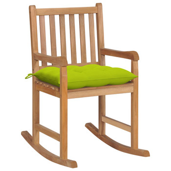 Stolica za ljuljanje s jarko zelenim jastukom masivna tikovina 3062783