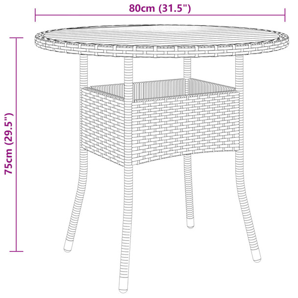 Vrtni stol Ø 80 x 75 cm od bagremovog drva i poliratana crni 310608