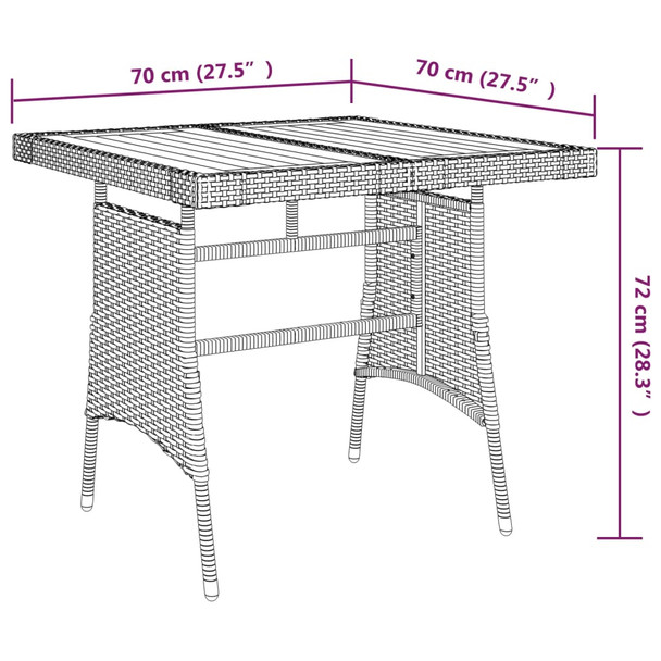 Vrtni stol crni 70x70x72 cm poliratan i masivno bagremovo drvo 318692