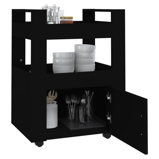 Kuhinjska kolica crna 60 x 45 x 80 cm od konstruiranog drva 816825