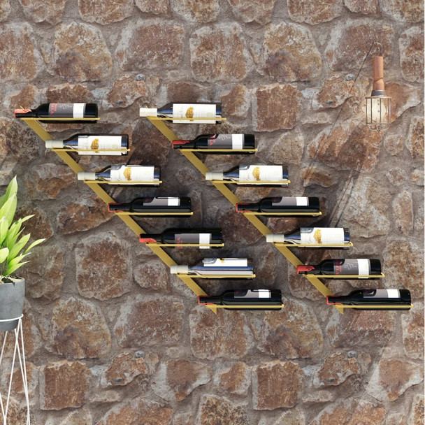 Zidni stalak za vino za 7 boca 2 kom zlatni metalni 340899